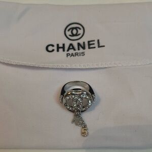Chanel Silver Ring with Iconic Logo Charm